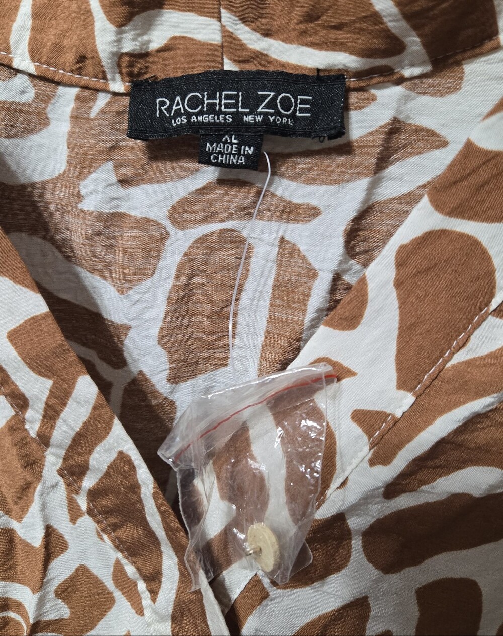 Rachel Zoe Brown White Abstract V-Neck Dress NWOT Size: XL - Picture 3 of 4